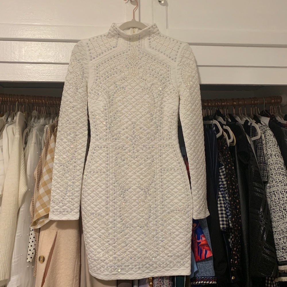 Mock neck quilted long sleeve dress